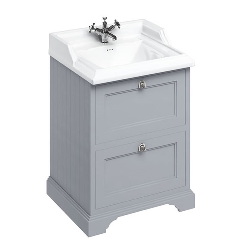 Burlington Classic 650mm Basin & Classic Grey Freestanding Vanity Unit with Drawers